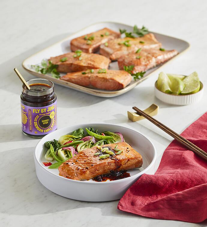 MSC Wild Alaskan Sockeye Salmon with Fly By Jing Sweet + Spicy Sichuan Chili Sauce